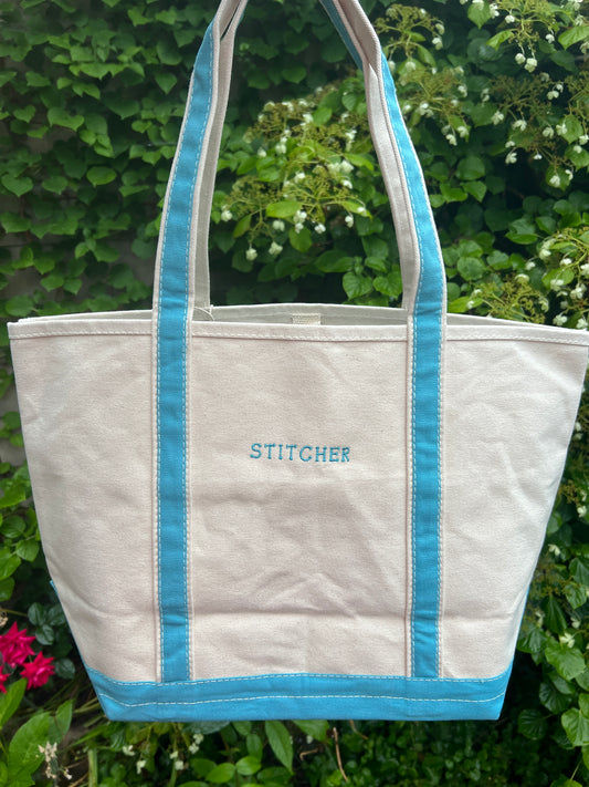 Large stitcher tote blue