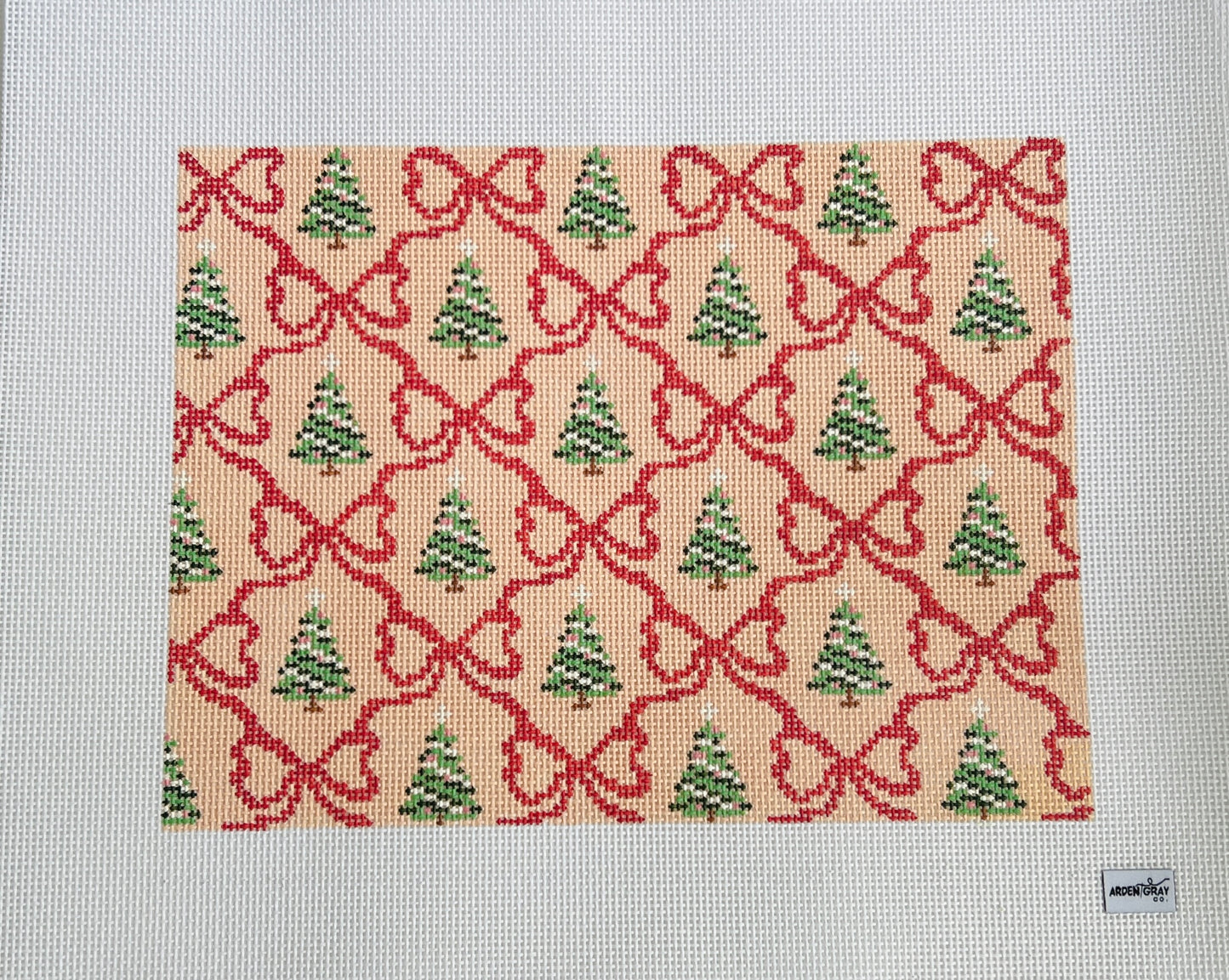 Holiday bows and trees pillow, tray canvas