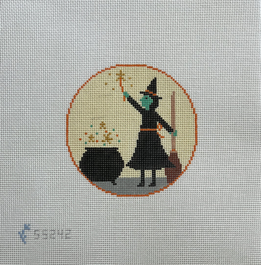 Halloween Witch and Cauldron Needlepoint