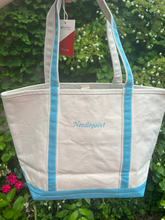 Large Needlepoint tote blue