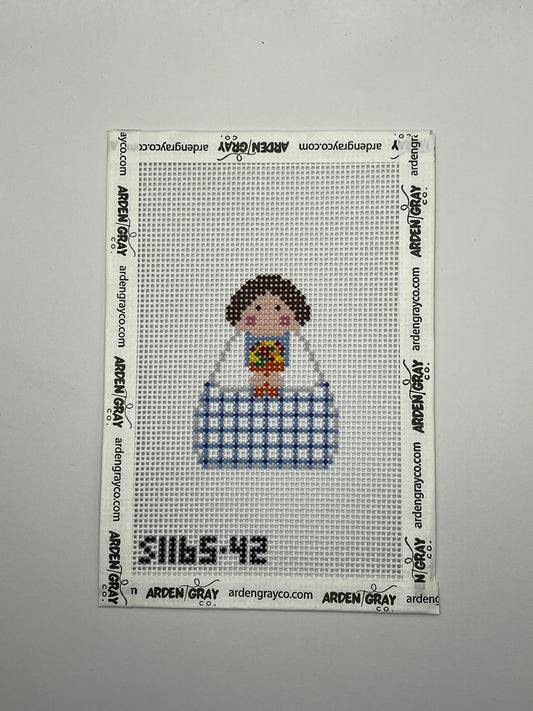 Stitch it Angel Blue Plaid with Flower Pot