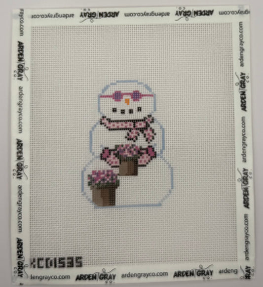 Snowman With Pink Flowers