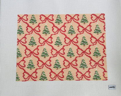 Holiday bows and trees pillow, tray canvas