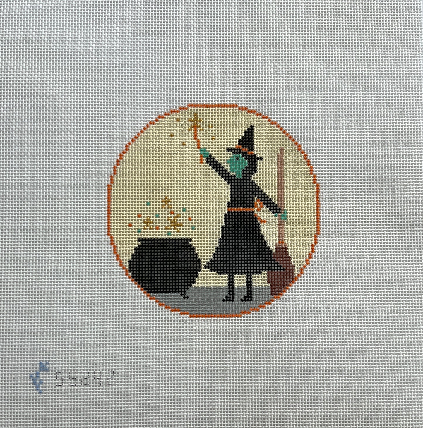 Halloween Witch and Cauldron Needlepoint